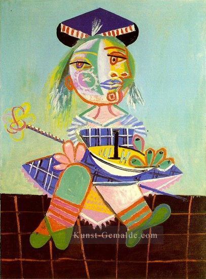Maya a deux ans et demi avec un bateau 1938 kubismus Pablo Picasso Ölgemälde